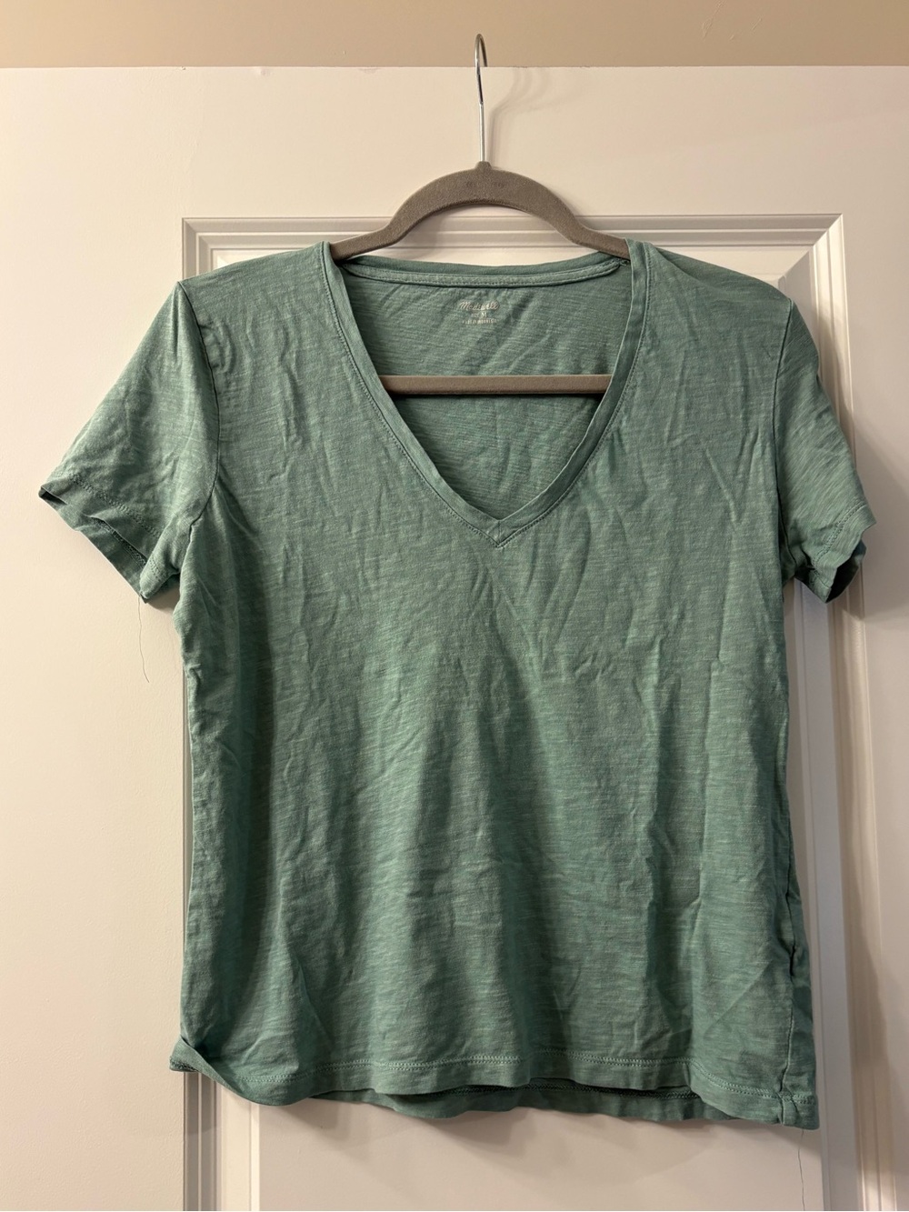 Madewell Green Cotton V-Neck Tee Size Medium Casual Basic